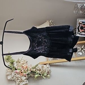 Free People tank embroidered velvet braided strap rare